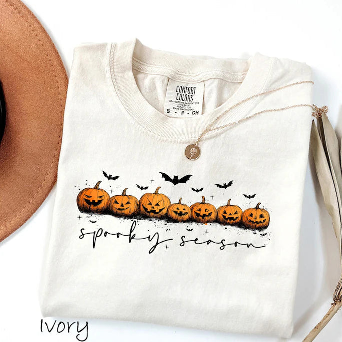 Comfort Colors® Spooky Season Pumpkins Halloween T-Shirt – Vintage Ghost, Pumpkin & Bat Graphic Tee, Stay Spooky Unisex Top-Pasimax