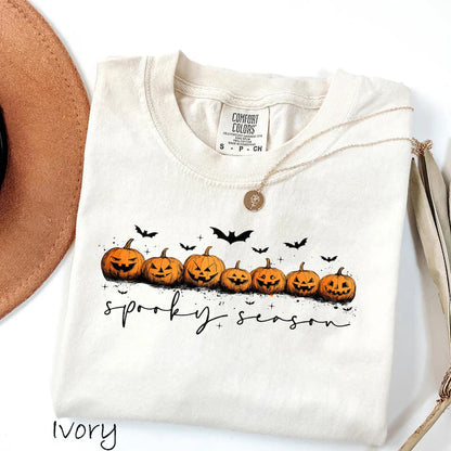 Comfort Colors® Spooky Season Pumpkins Halloween T-Shirt – Vintage Ghost, Pumpkin & Bat Graphic Tee, Stay Spooky Unisex Top-Pasimax