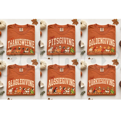 Comfort Colors® Thanksgiving Dog Breeds T-Shirt – Retro Pumpkin Fall Graphic Tee, Cute Dog Lover Unisex Top & Autumn Gift-Pasimax