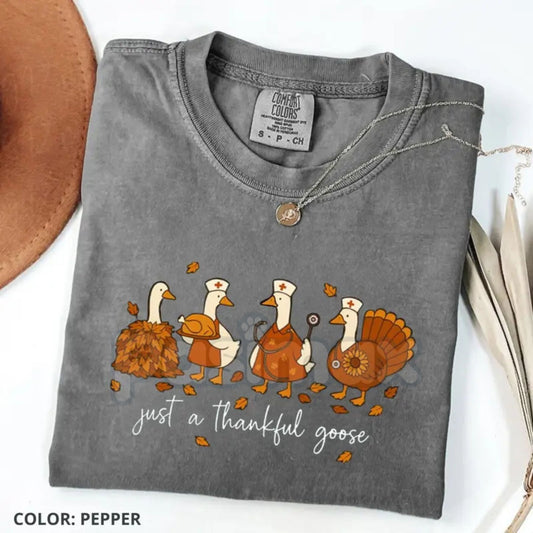 Comfort Colors® 'Thanksgiving Nurse - Goose Is Loose' T-Shirt – Funny Holiday RN Apparel, Whimsical Comfort Tee-Pasimax