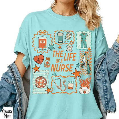 Comfort Colors® 'The Life of a Nurse' T-Shirt – Nursing Doodle Tee, RN Appreciation Gift, Funny Music Lover Shirt-Pasimax