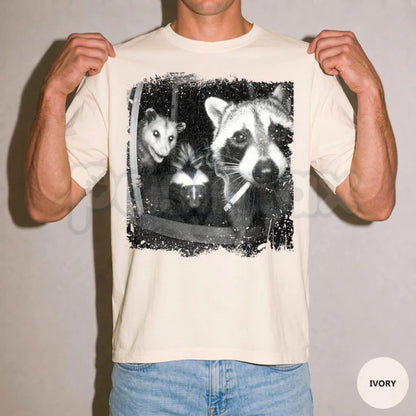 Comfort Colors® Trash Panda Night Crew T-Shirt – Funny Raccoon Opossum Skunk Graphic Tee, Nocturnal Scavenger Unisex Top & Gift-Pasimax