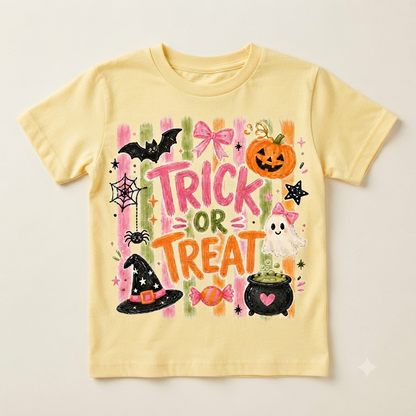 Comfort Colors® Trick Or Treat T-Shirt – Coquette Pink Halloween Graphic Tee, Cute Girly Spooky Season Unisex Top & Gift-Pasimax