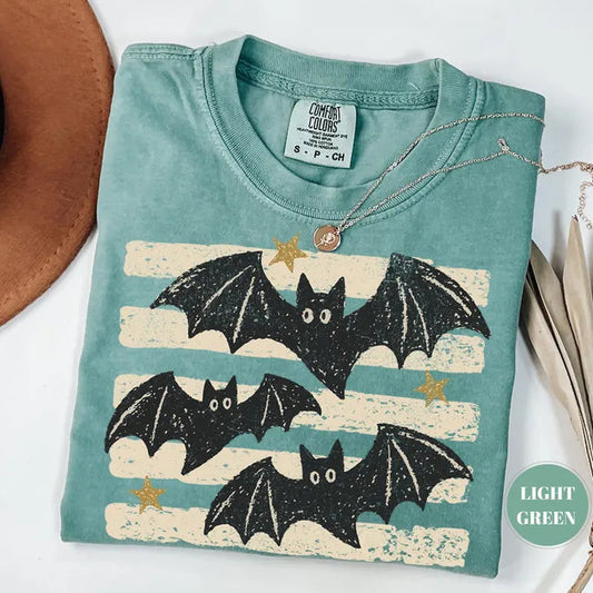 Comfort Colors® Vintage Bat Halloween T-Shirt – Retro Spooky Season Graphic Tee, Boho Witchy Goth Unisex Top-Pasimax