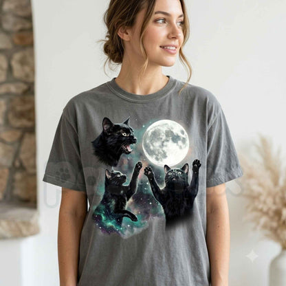 Comfort Colors® Vintage Black Cat Moon T-Shirt – Celestial Kitty Graphic Tee, Spooky Gothic Animal Unisex Top & Gift-Pasimax