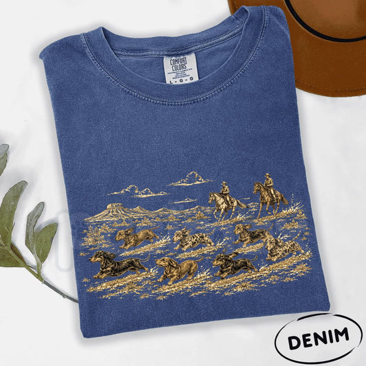 Comfort Colors® Vintage Dachshund Western T-Shirt – Cowboy Wiener Dog Graphic Tee, Country Doxie Unisex Top & Pet Lover Gift-Pasimax