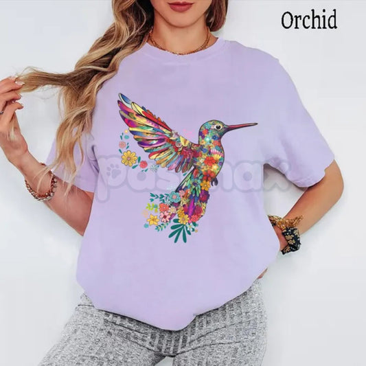 Comfort Colors® Vintage Floral Hummingbird T-Shirt – Botanical Bird Graphic Tee, Nature Lover Aesthetic Shirt, Garden Themed Gift for Her-Pasimax