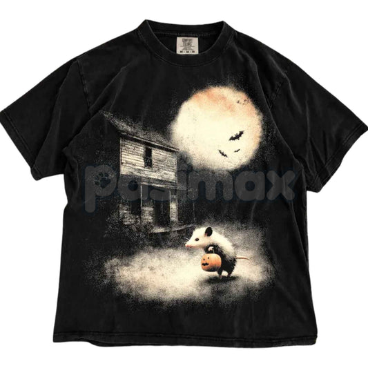 Comfort Colors® Vintage Opossum Halloween T-Shirt – Cute Possum Pumpkin & Spooky Moon Graphic Tee, Fall Animal Lover Unisex Top-Pasimax