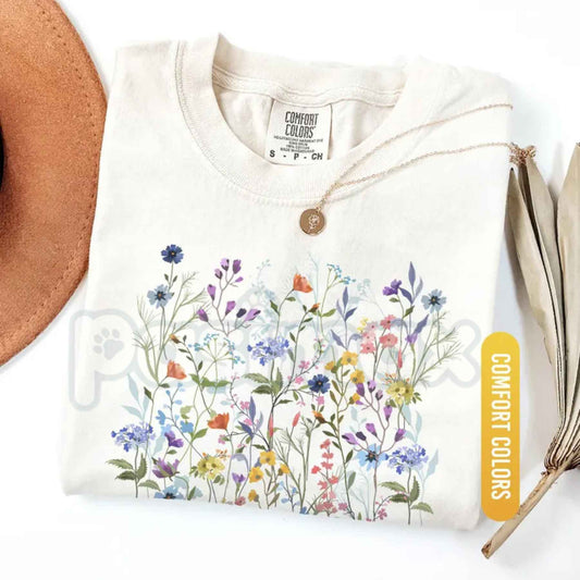 Comfort Colors® Vintage Pressed Flowers T-Shirt – Botanical Wildflower Graphic Tee, Retro Aesthetic Floral Nature Unisex Top-Pasimax