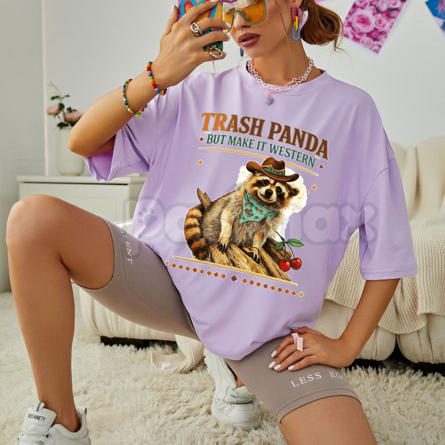 Comfort Colors® "Western Trash Panda" T-Shirt – Retro Cowboy Raccoon Tee, Desert Aesthetic Southern Trash Panda Shirt, Funny Wild West Animal Top-Pasimax