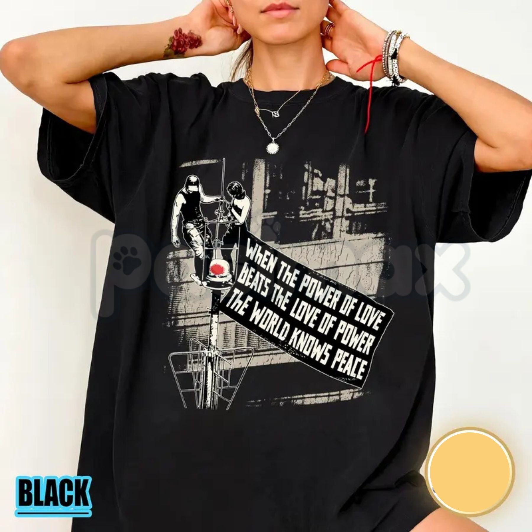 Comfort Colors® "When The Power Of Love Beats The Love Of Power" T-Shirt – Retro Aesthetic Peace Banner Graphic Tee, Viral Inspirational Quote Unisex Top-Pasimax