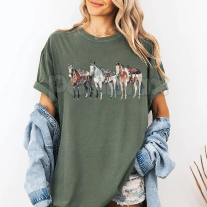 Comfort Colors® Wild & Free Western Horse T-Shirt – Rustic Equestrian Scene Tee, Vintage Desert Southwest Graphic, Boho Cowgirl Shirt-Pasimax