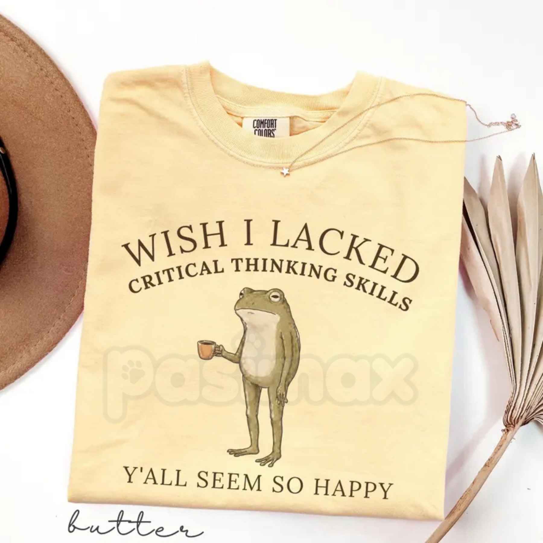 Comfort Colors® "Wish I Lacked Critical Thinking Skills" Frog T-Shirt – Funny Sarcastic Quote Graphic Tee, Overthinker Meme Unisex Top-Pasimax