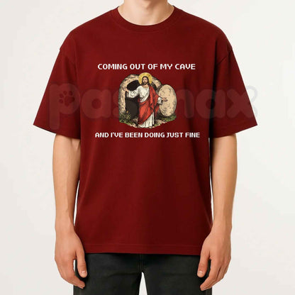 Coming Out Of My Cave And I've Been Doing Just Fine T-Shirt – Funny Introvert Indie Rock Graphic Tee, Unisex Cotton Shirt-Pasimax