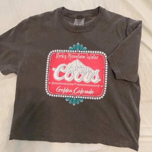 Coors Rocky Mountain Cropped T-Shirt – Vintage Comfort Colors® Style, Beer Graphic Crop Top-Pasimax