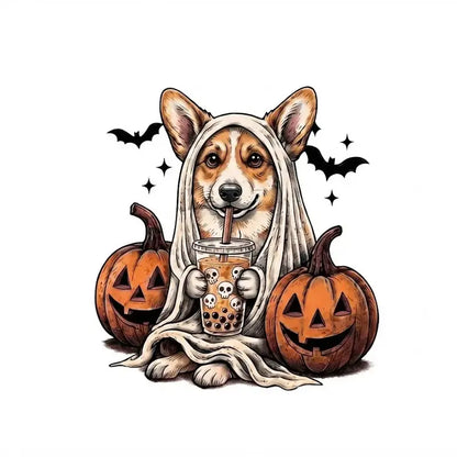Comfort Colors® Custom Ghost & Boba Tea Halloween Dog T-Shirt – Spooky Season Bubble Tea Graphic Tee, Cute Ghost Dog Unisex Top & Gift