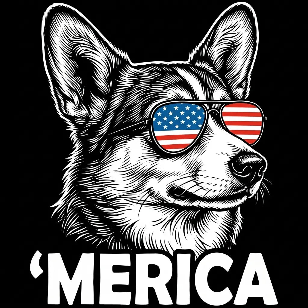 Comfort Colors® Patriotic Dog 4th of July T-Shirt – Funny "Merica" Golden Retriever & Australian Shepherd Shirt, Retro Independence Day Dog Lover Tee