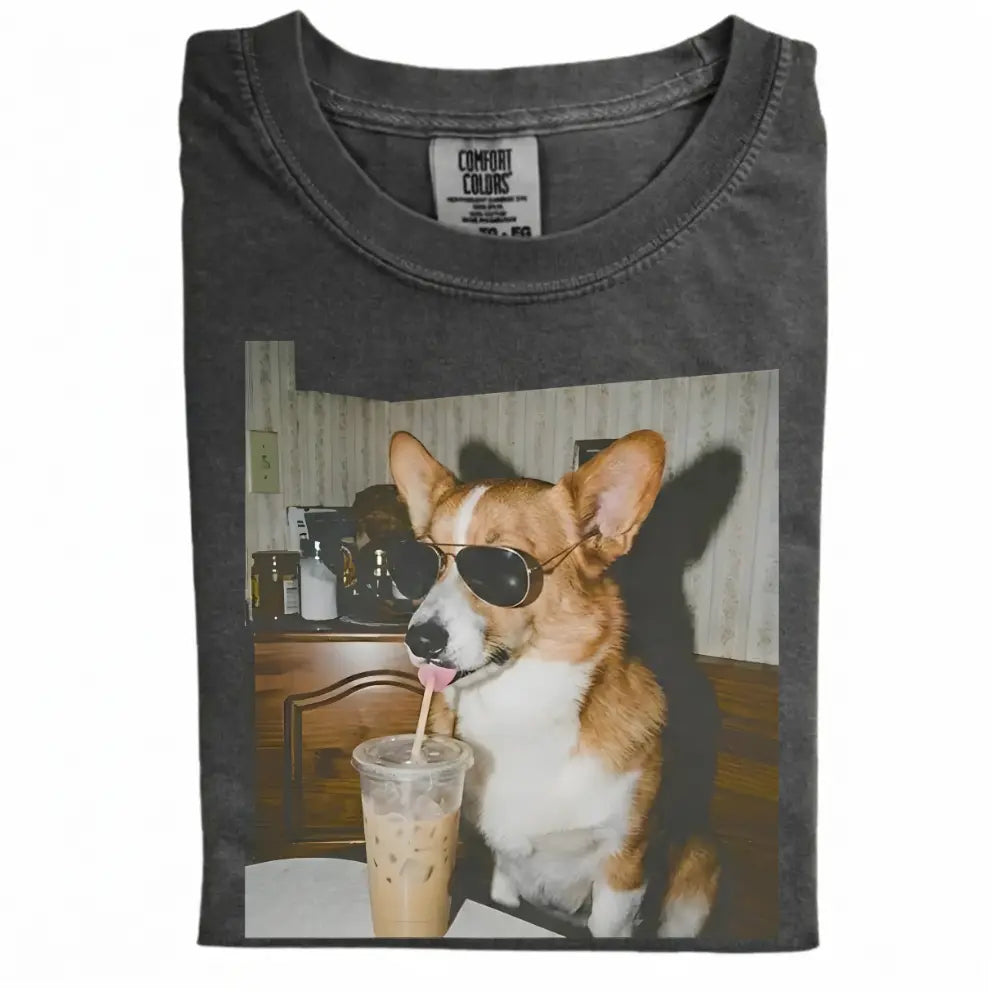 Comfort Colors® Custom Dog Breeds Drinking Iced Coffee T-Shirt – Vintage 90s Funny Edgy Dog Meme Tee, Aesthetic Coffee Lover Dog Mom Gift Shirt
