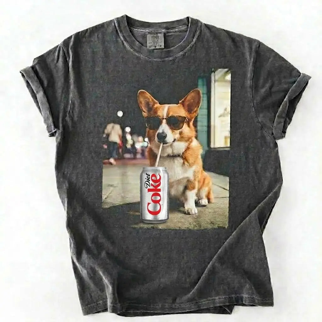 Comfort Colors® Dog Breeds Drinking Diet Coke T-Shirt – Funny Dog Dad Soda Lover Graphic Tee, Aesthetic Retro Puppy Animal Meme Shirt, Cute Pet Gift