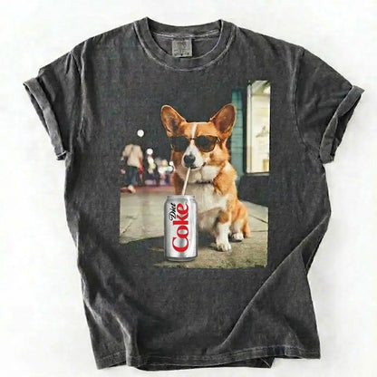 Comfort Colors® Dog Breeds Drinking Diet Coke T-Shirt – Funny Dog Dad Soda Lover Graphic Tee, Aesthetic Retro Puppy Animal Meme Shirt, Cute Pet Gift