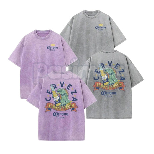 Corona Extra Always Fresh Vintage Washed T-Shirt – Retro Beer Graphic Tee, Lightweight Cotton Summer Lifestyle Top-Pasimax