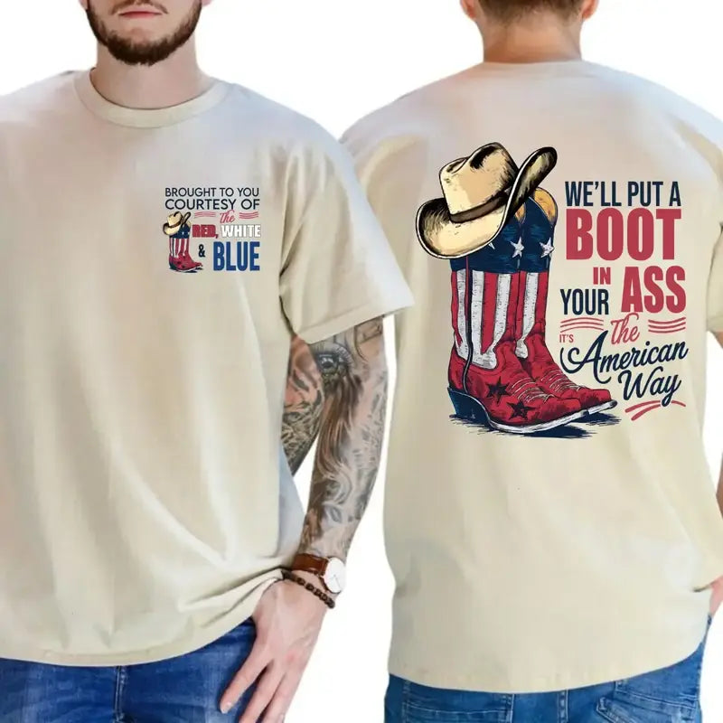 "Courtesy of the Red, White and Blue" T-Shirt – Vintage 4th of July Country Music Graphic Tee-Pasimax