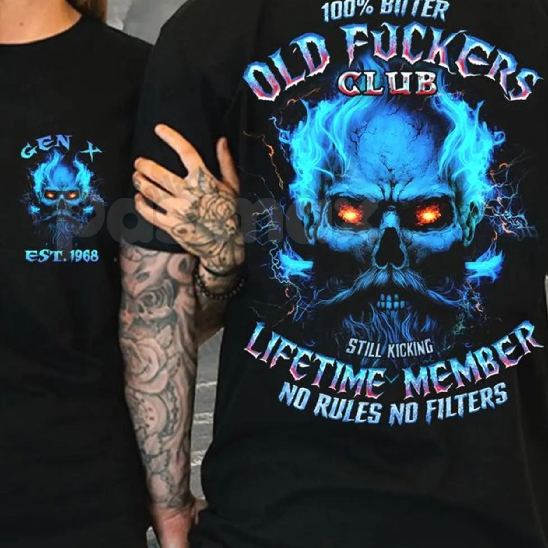 Crazymoda Generation X 100% Bitter Old F*ckers Club Custom Year Skull T-shirt - Rude Gen X Slogan Tee, Sarcastic Old Fart Humor Apparel, Custom Birth Year Gift-Pasimax