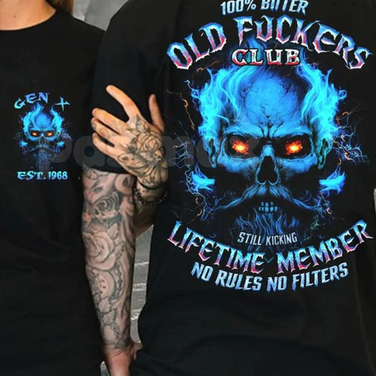 Crazymoda Generation X 100% Bitter Old F*ckers Club Custom Year Skull T-shirt - Rude Gen X Slogan Tee, Sarcastic Old Fart Humor Apparel, Custom Birth Year Gift-Pasimax