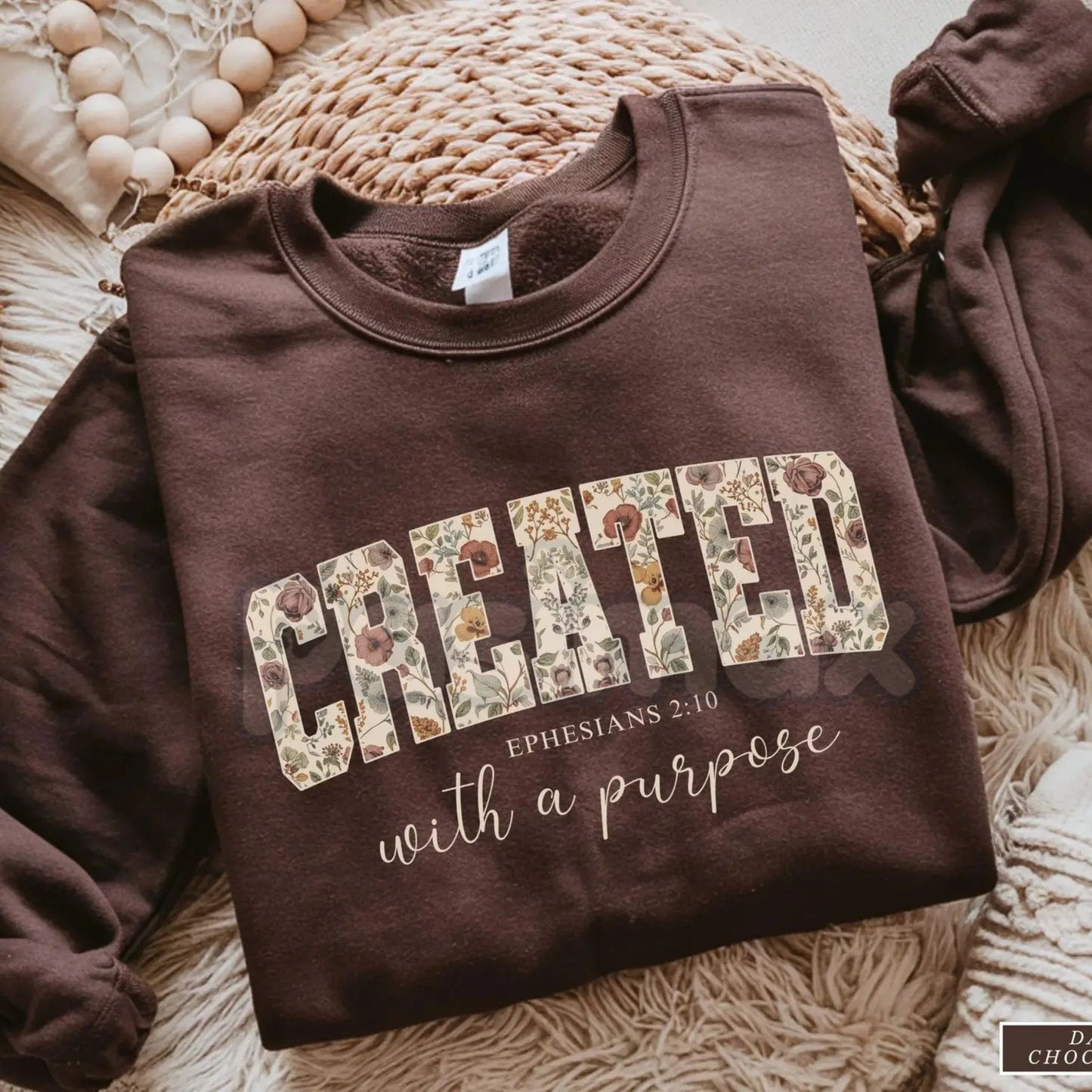 Created with a Purpose Floral Sweatshirt | Inspirational Affirmation Jumper | Motivational Flower Graphic Crewneck | Christian Faith Gift-Pasimax