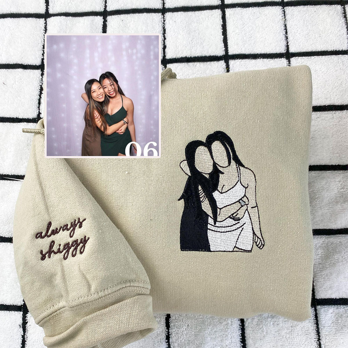 Custom Embroidered Anniversary Sweatshirts & Hoodies - Personalized Full-Color Couple Portrait