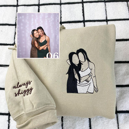 Custom Embroidered Anniversary Sweatshirts & Hoodies - Personalized Full-Color Couple Portrait