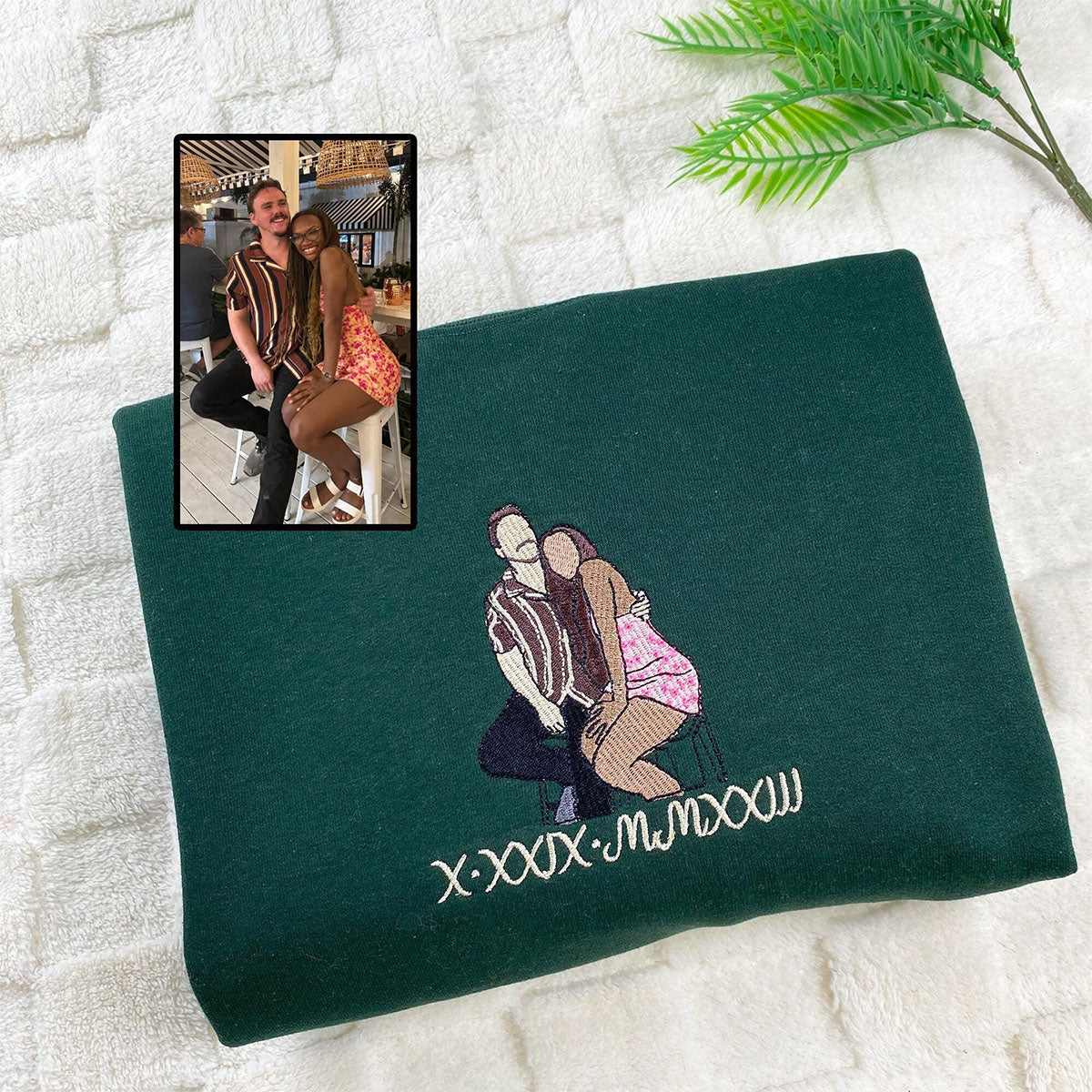 Custom Embroidered Anniversary Sweatshirts & Hoodies - Personalized Full-Color Couple Portrait