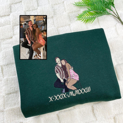 Custom Embroidered Anniversary Sweatshirts & Hoodies - Personalized Full-Color Couple Portrait