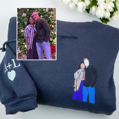 Custom Embroidered Anniversary Sweatshirts & Hoodies - Personalized Full-Color Couple Portrait