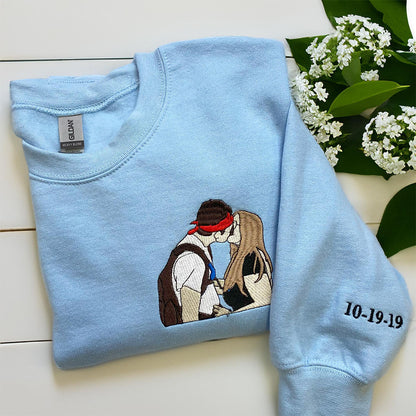 Custom Embroidered Anniversary Sweatshirts & Hoodies - Personalized Full-Color Couple Portrait