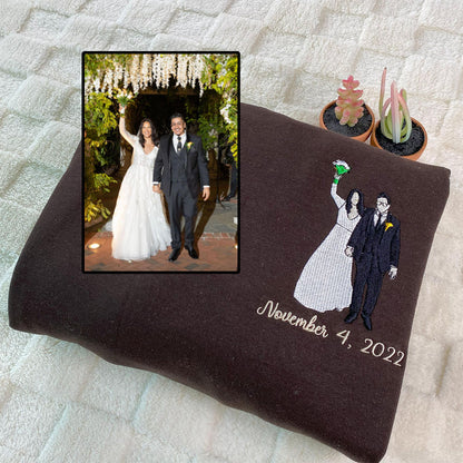 Custom Embroidered Anniversary Sweatshirts & Hoodies - Personalized Full-Color Couple Portrait
