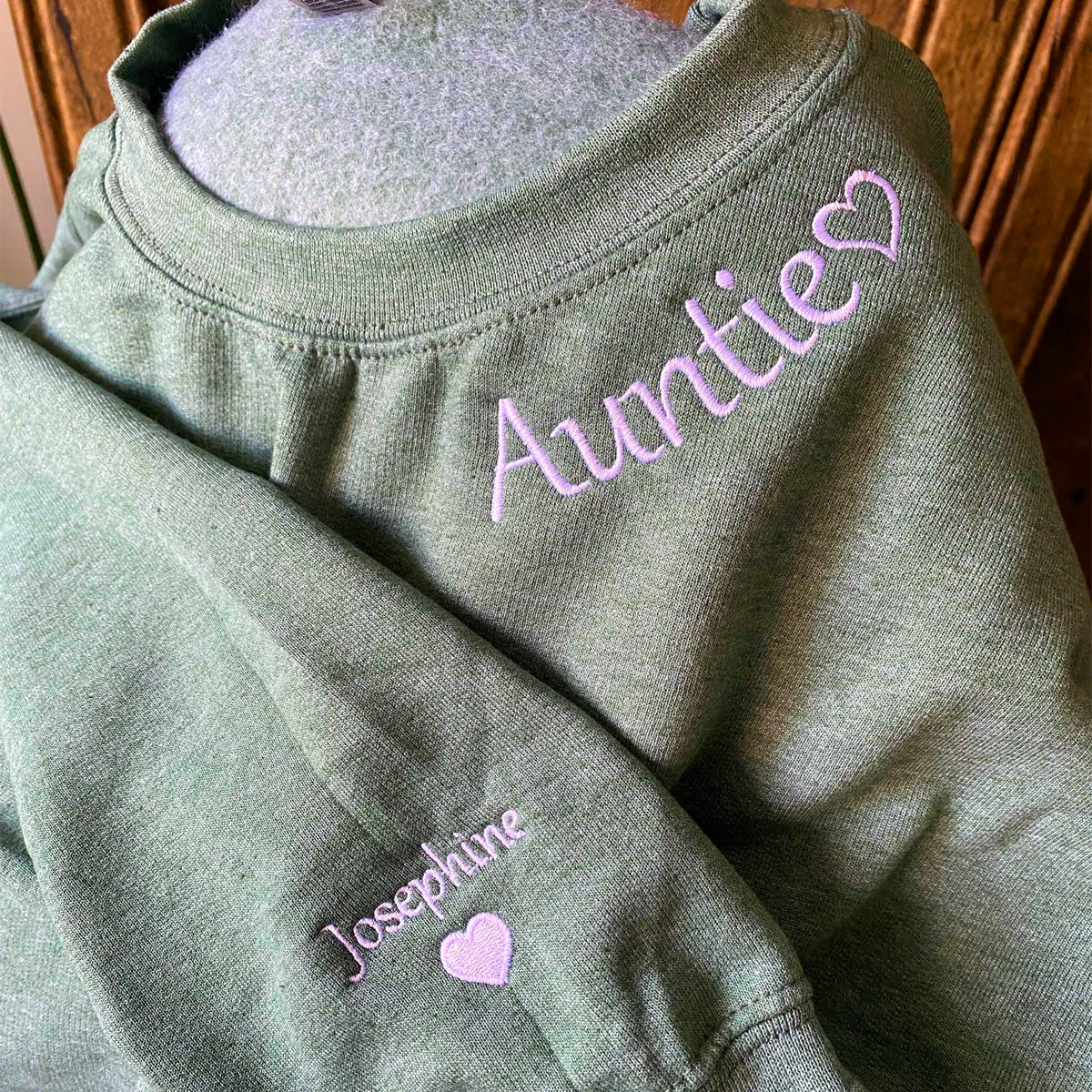 Custom Embroidered Aunt Sweatshirt Hoodie with Names on The Sleeve