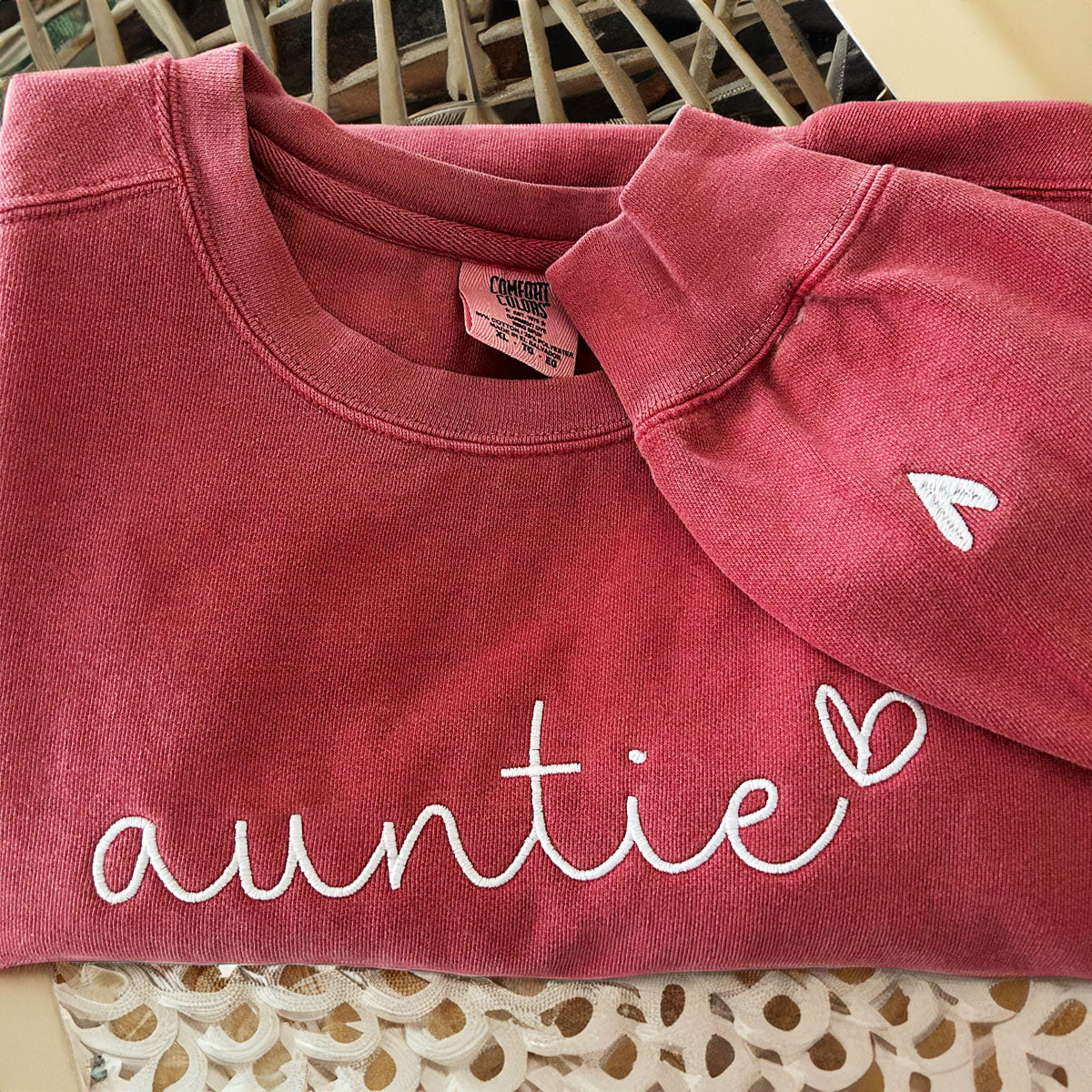 Custom Embroidered Auntie Sweatshirt with Heart, Unique Gift for Aunt