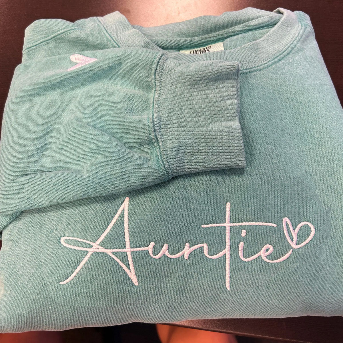 Custom Embroidered Auntie Sweatshirt with Heart, Unique Gift for Aunt