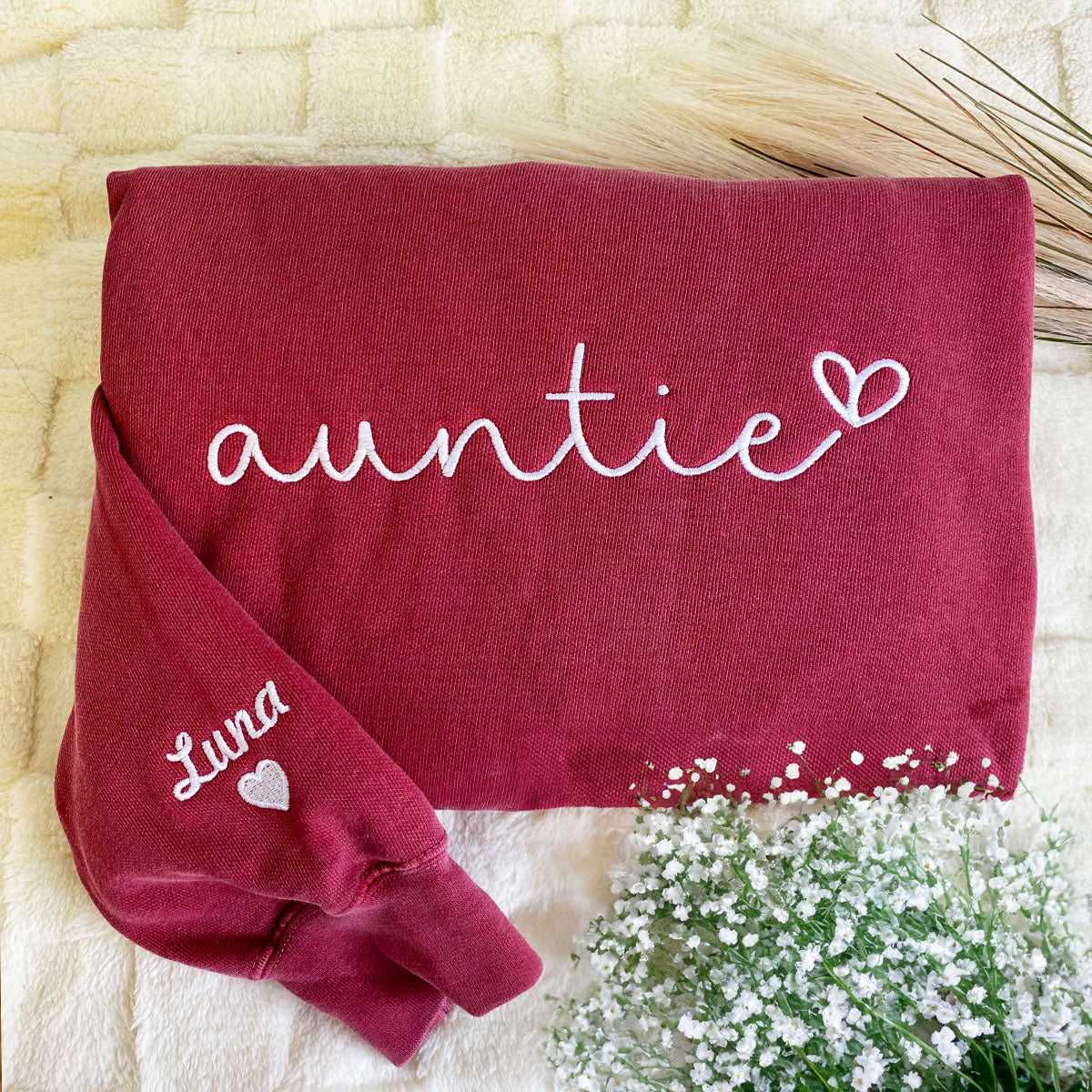 Custom Embroidered Auntie Sweatshirt with Heart, Unique Gift for Aunt