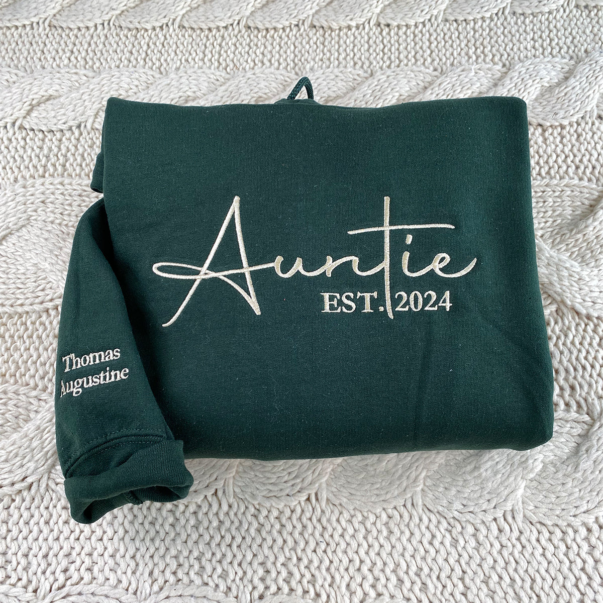 Custom Embroidered Auntie and EST Year with Names on Sleeve