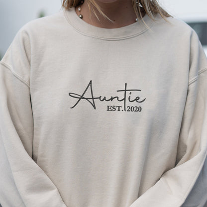 Custom Embroidered Auntie and EST Year with Names on Sleeve