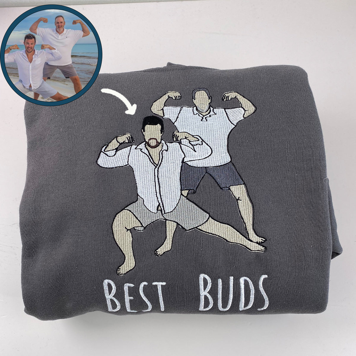 Custom Embroidered Bestie Sweatshirt Hoodie from Photo with Name on Sleeve, Coolest Best Friends Gift