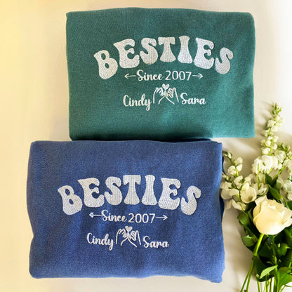 Custom Embroidered Besties Sweatshirt with Names