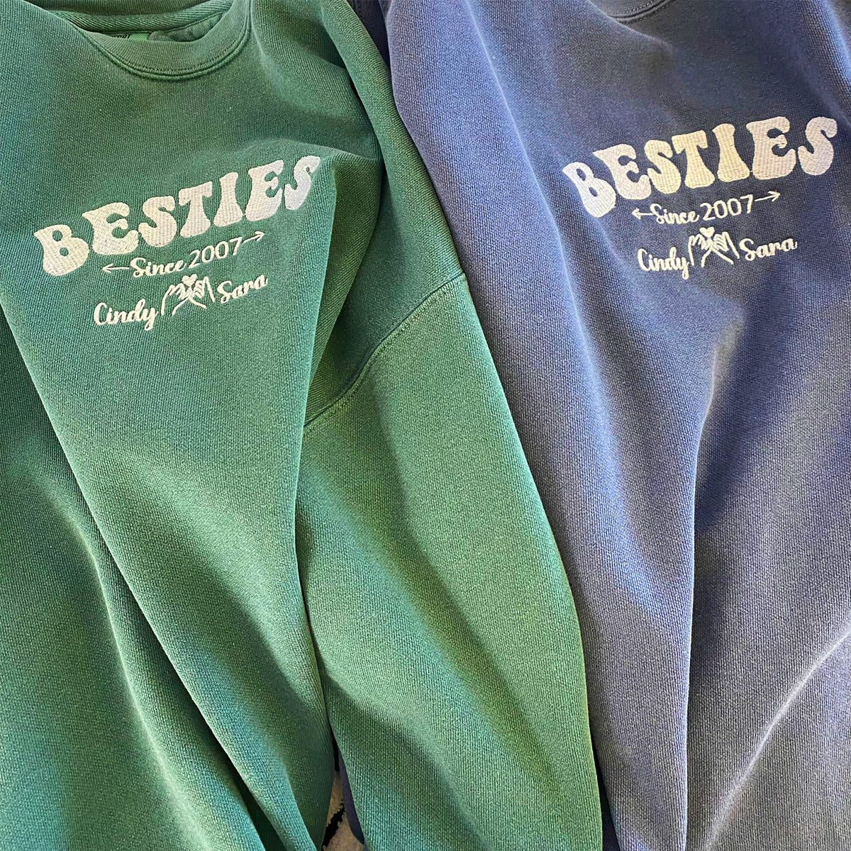 Custom Embroidered Besties Sweatshirt with Names