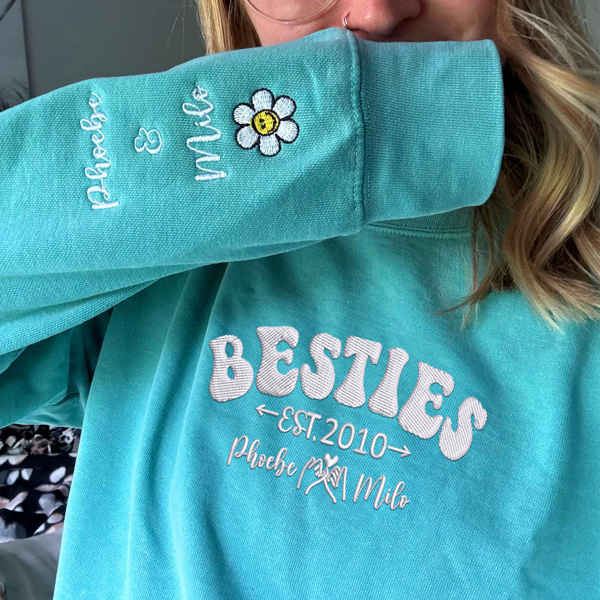 Custom Embroidered Besties Sweatshirt with Names