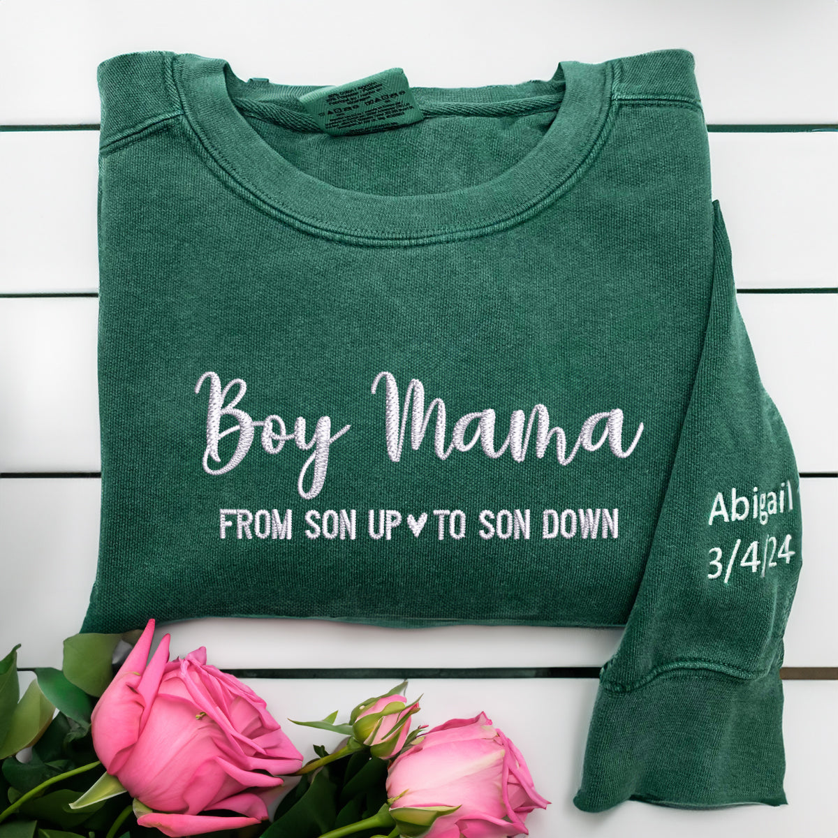 Custom Embroidered Boy Mama Sweatshirt with Names on The Sleeve