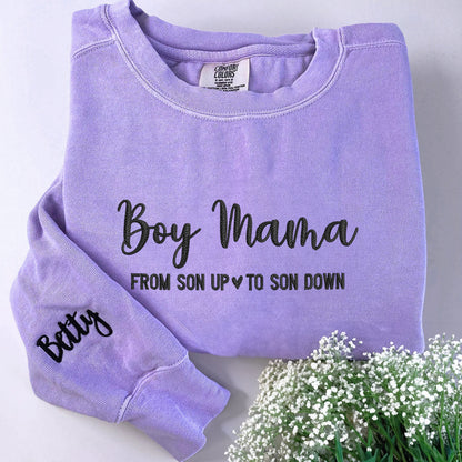 Custom Embroidered Boy Mama Sweatshirt with Names on The Sleeve