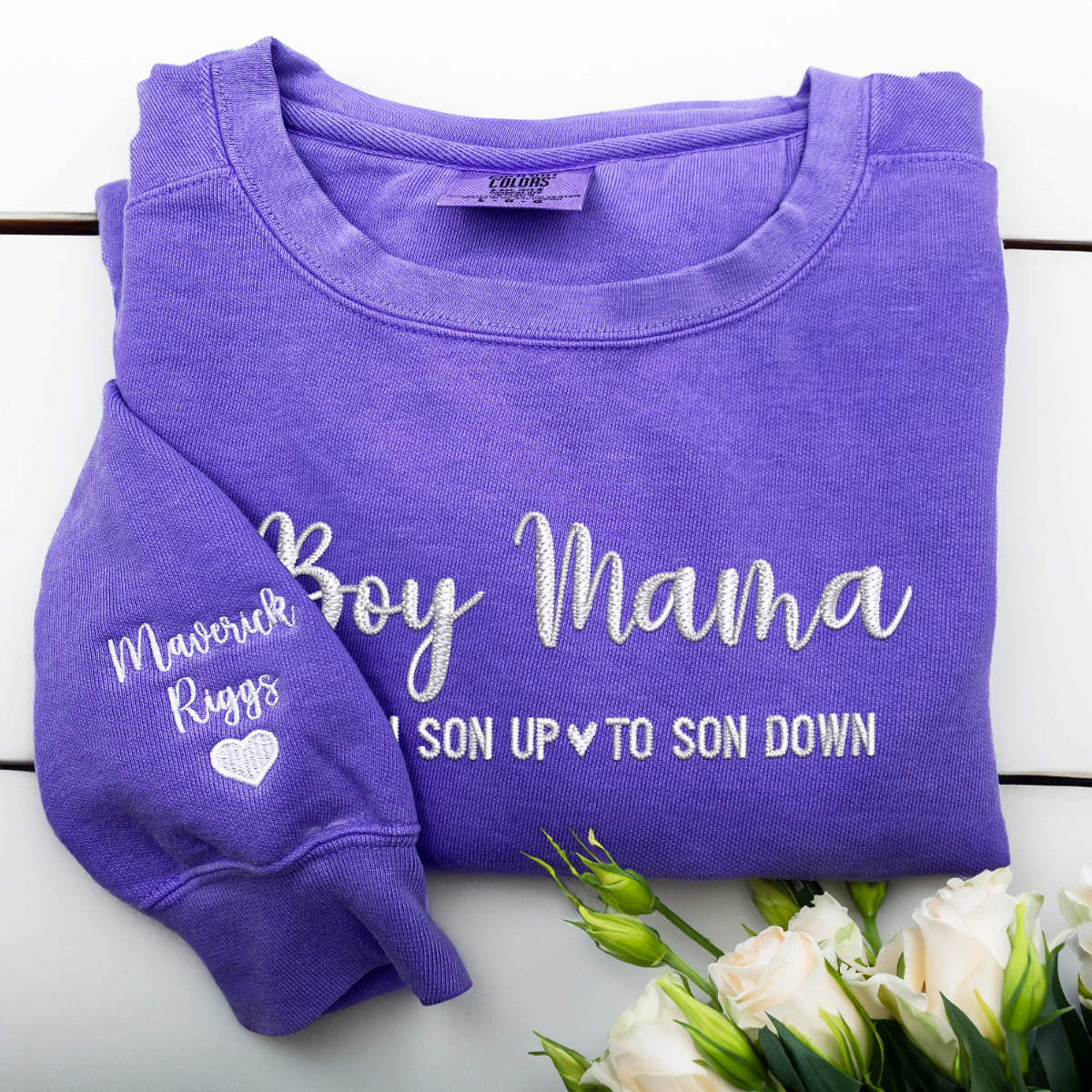 Custom Embroidered Boy Mama Sweatshirt with Names on The Sleeve