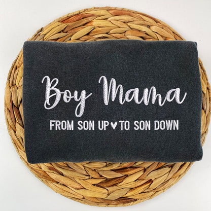 Custom Embroidered Boy Mama Sweatshirt with Names on The Sleeve